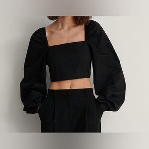 NA-KD Black Triple Tie Back Long Sleeve Cotton Blouse Size Small